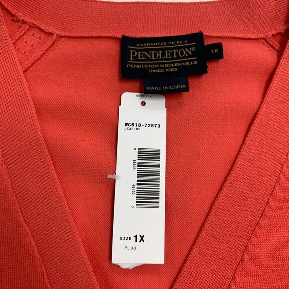 Pendleton Silk Blend Cardigan Womens Plus 1X Coral Long Sleeve Button Up Sweater - Picture 8 of 13